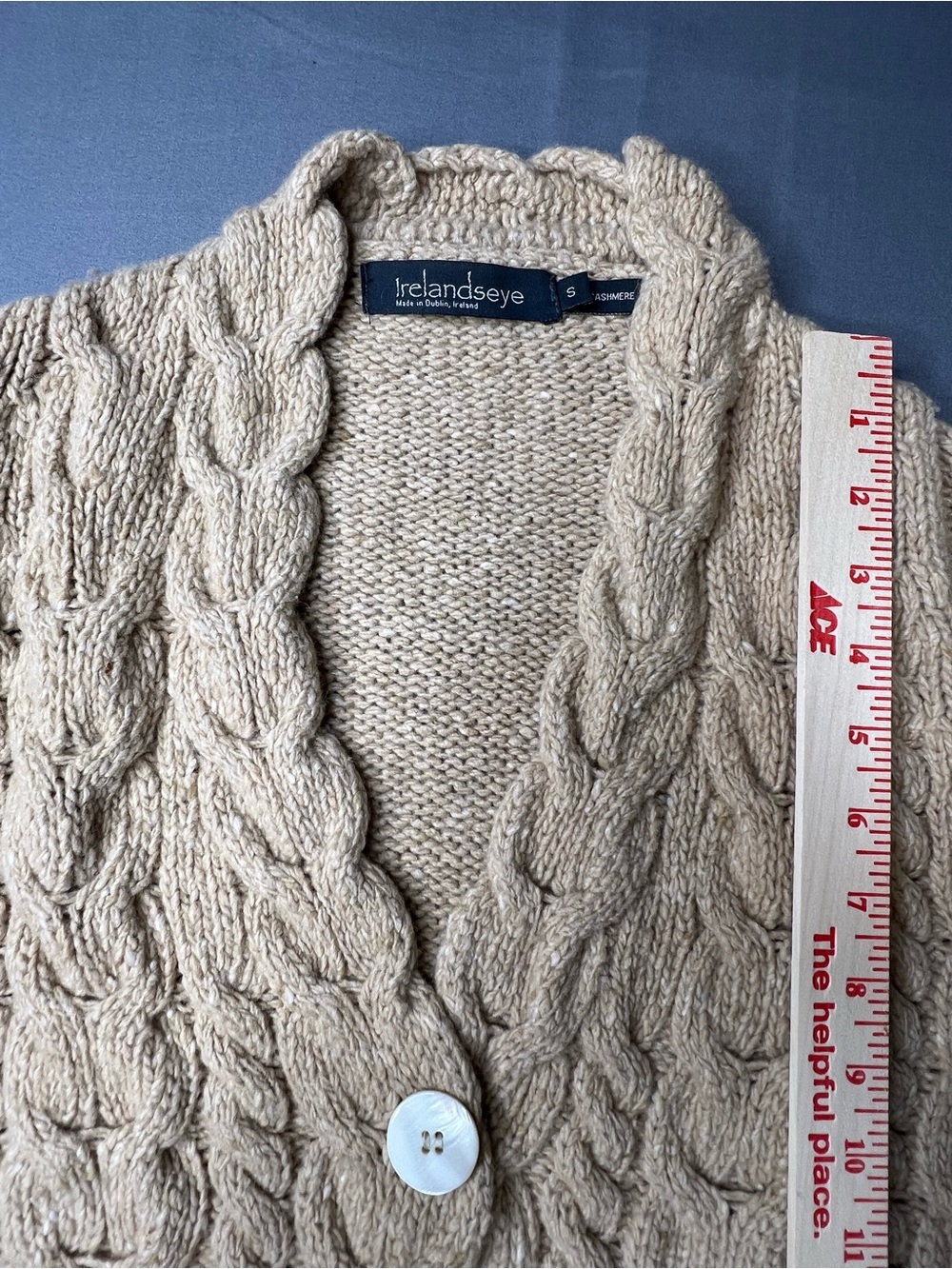 IrelandsEye Wool Cashmere Cable-Knit Cardigan Sweater Small
